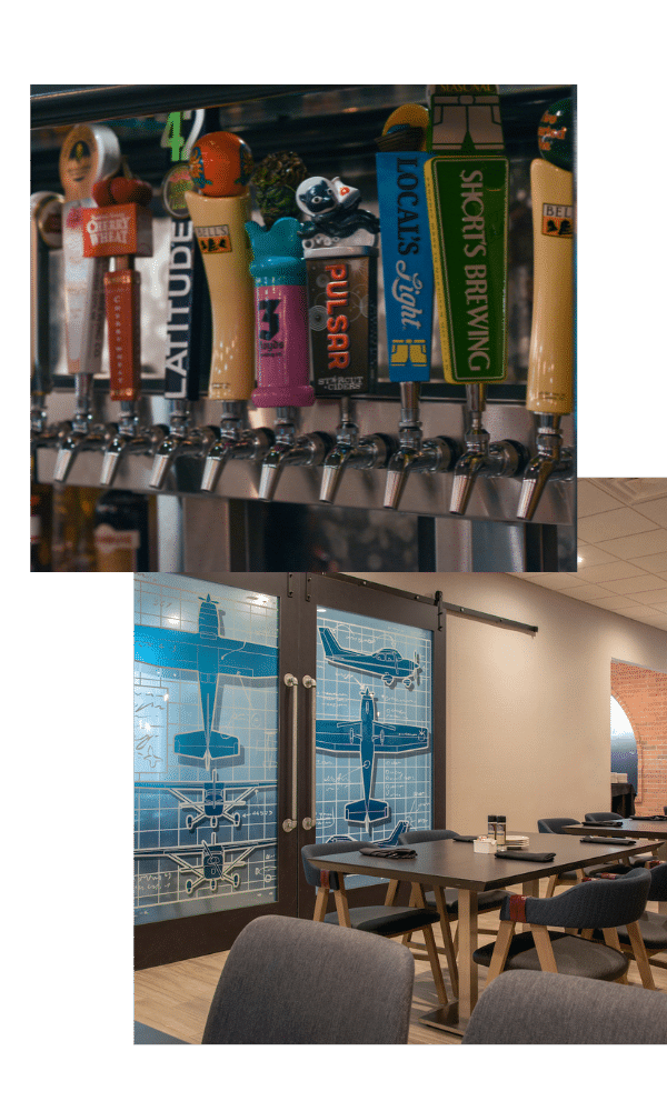 tap handles and seating area